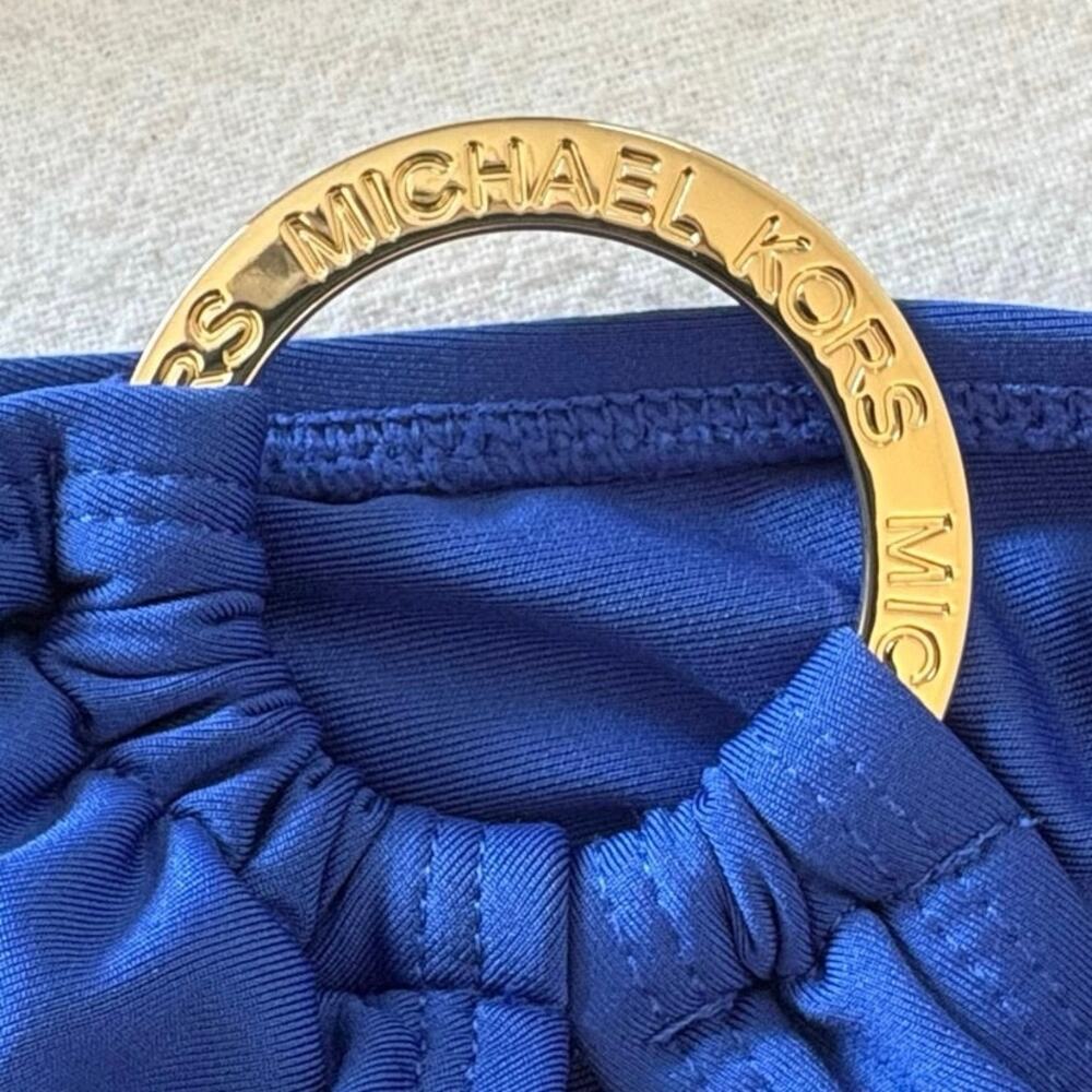 Michael Kors One Shoulder One Piece Swimsuit Royal Blue Logo Ruched Sz 14 - Picture 4 of 15